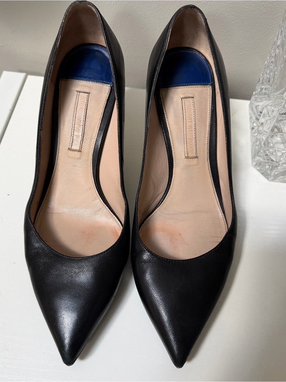Stuart Weitzman Black Leather Closed Pointed Toe Heels power Pumps 6.5